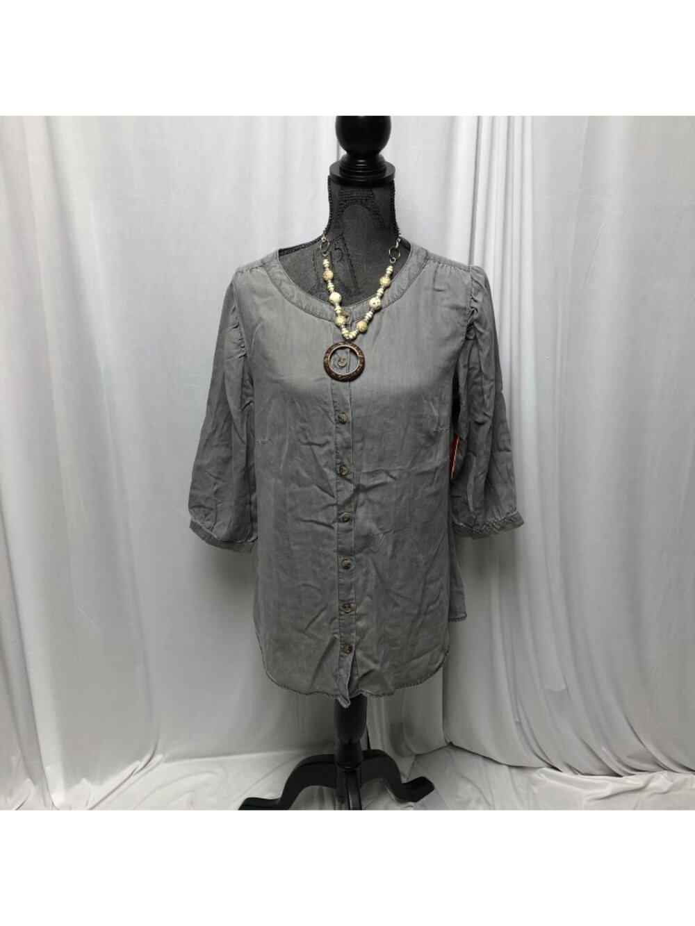 Molly and Isadora Peasant Top Womens Size 0X Gray Button Up Boho Shirt NEW